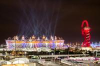 Olympic stadium and The Orbit sculpture during London Olympics opening ceremony