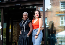 Left to right: Delia Barker and Ruth Hawkins stand outside Brixton House