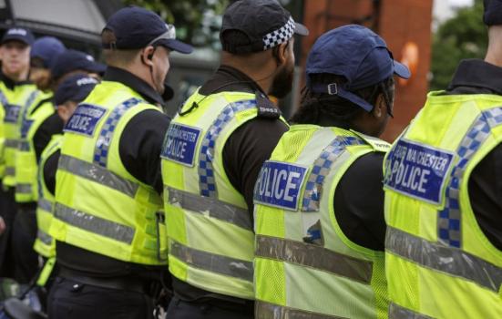 Police officers forming a line