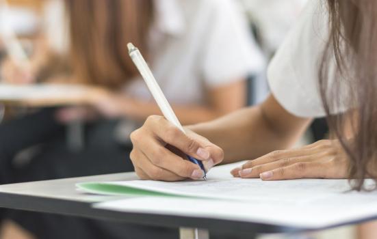 School students taking an exam