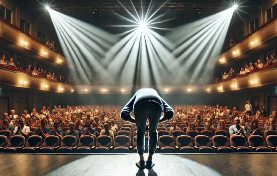AI image of someone bowing to an auditorium