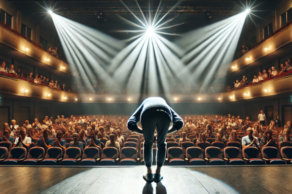 AI image of someone bowing to an auditorium