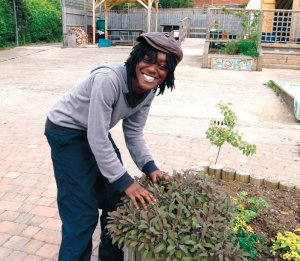 Photo: Jack Goffe: Jay Bernard on an allotment