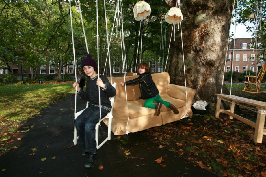 Image of children playing on sofa at Bloomsbury Festival