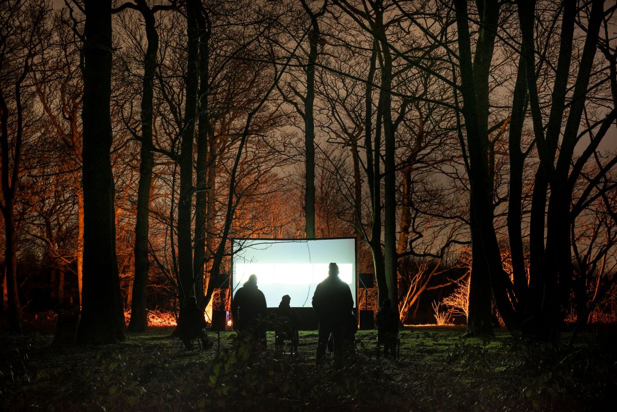 A screening of The Suicide Chronicles in woods