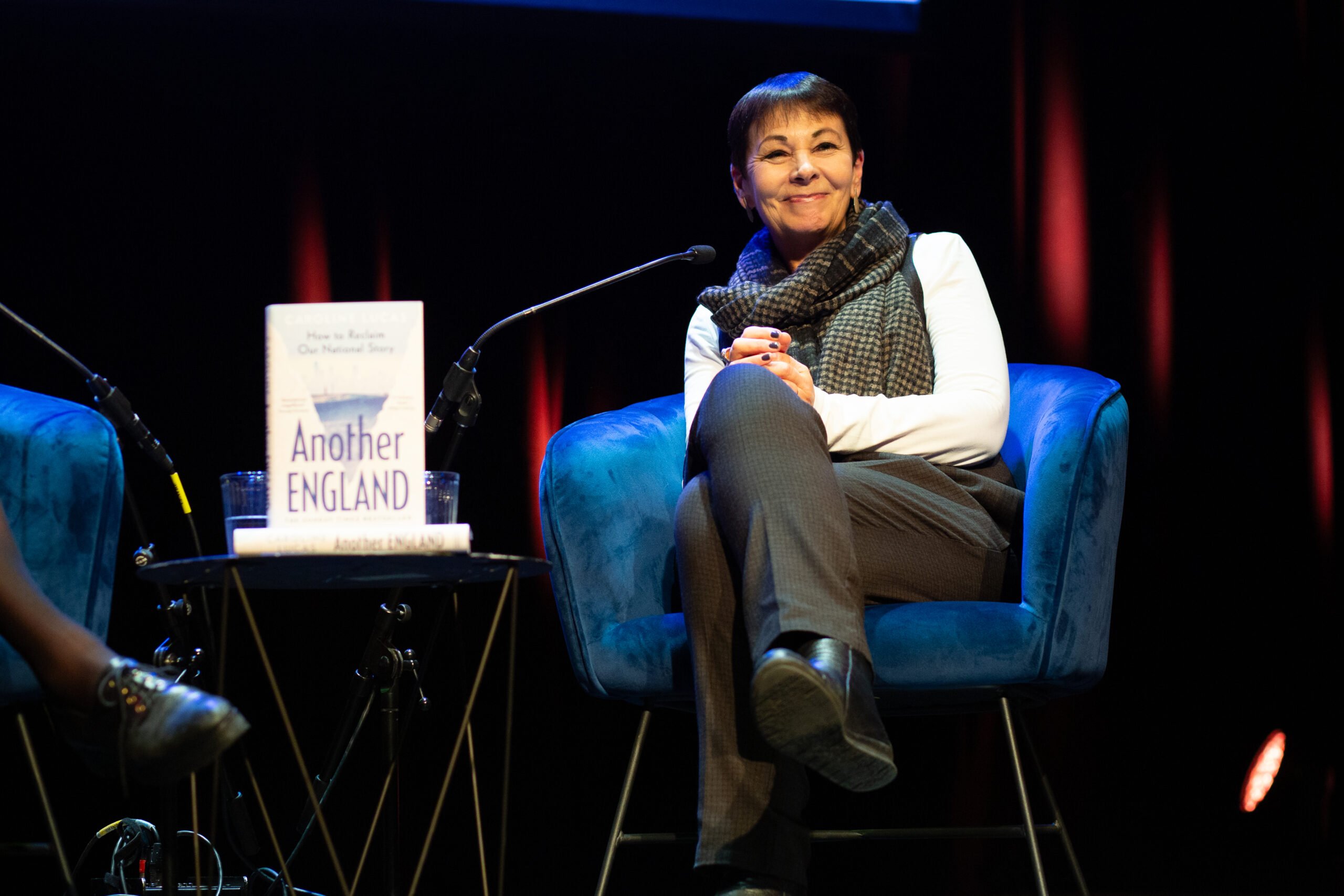 Caroline Lucas onstage at the Purcell Room, Southbank Centre